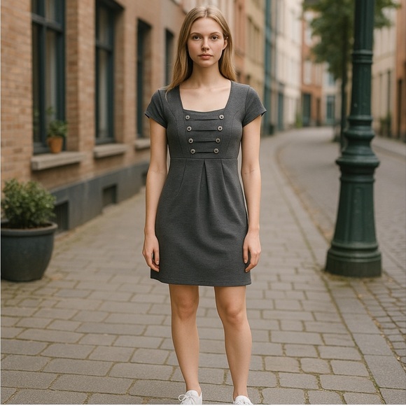 Bella Du Jour Gray Square Neck Dress L (Runs Small) Summer Casual Work Beach - Picture 1 of 6